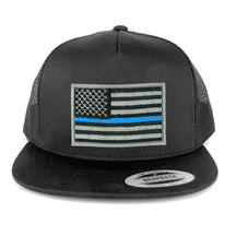 Flexfit 5 Panel American Flag Patched Snapback Mesh Charcoal Cap - Black Red Patch