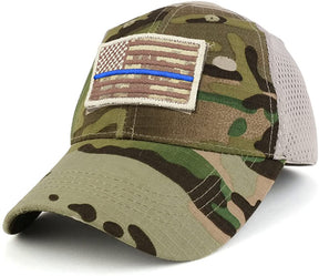 Armycrew USA Desert Digital Thin Blue Flag Tactical Patch Cotton Adjustable Trucker Cap