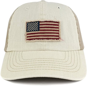 Armycrew Frayed American Flag Cotton Twill Two Tone Baseball Cap