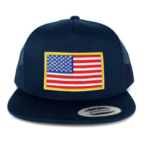 Flexfit 5 Panel American Flag Patched Snapback Mesh Back Navy Cap