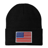 Made in USA - White American Flag Embroidered Patch Long Cuff Beanie