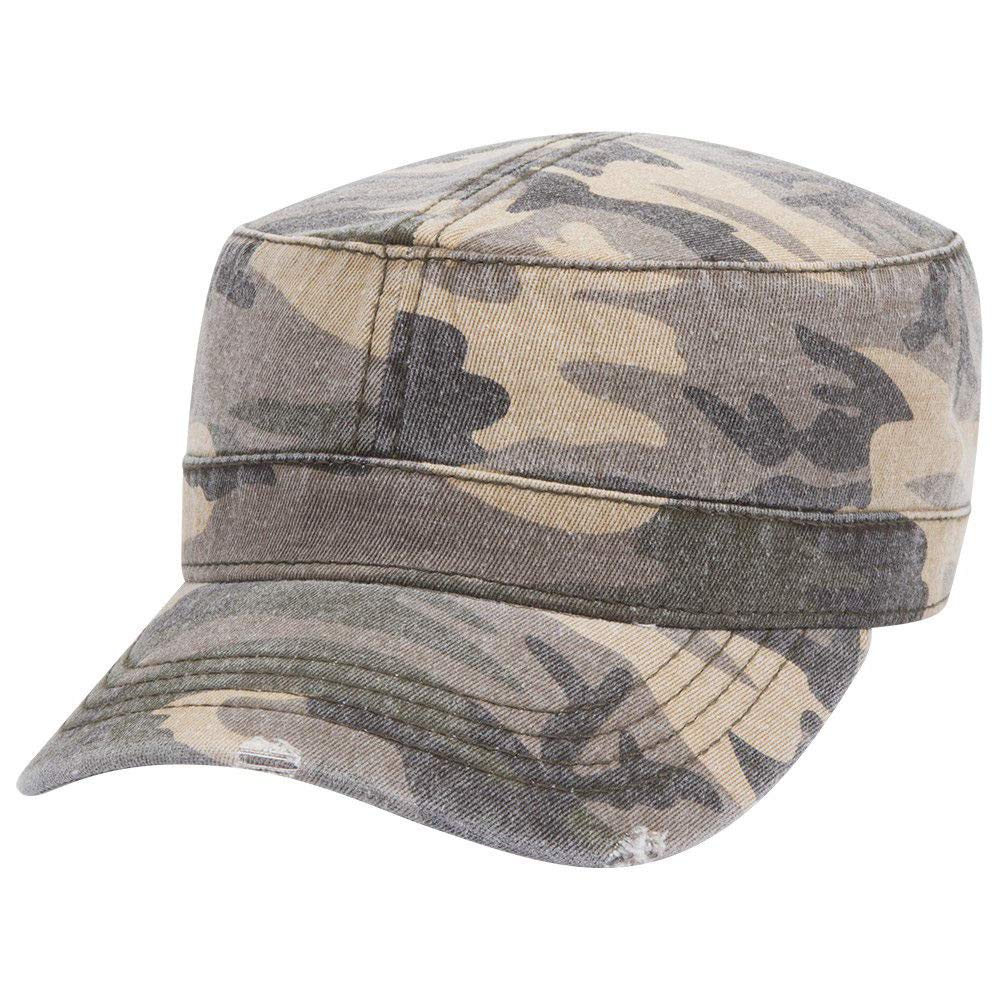 Armycrew Frayed Bill Flat Top Military Style Camo Washed Cadet Cap