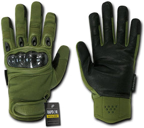 Carbon Fiber Hard Knuckle Premium Leather Glove - Olive