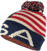 Armycrew Youth USA Text and Flag Winter Cuff Folded Beanie Hat with Pom Pom