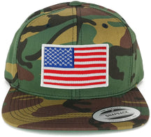 Flexfit Patriotic American Flag Patch Flat Bill Snapback Cap - Camo