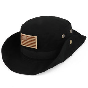 Armycrew Military American Flag Hook and Loop Patch Boonie Cap with Chin Strap