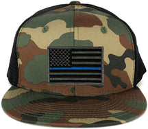 US American Flag Iron on Patch Flat Bill Camo Snapback Trucker Cap - WWB - Black Grey