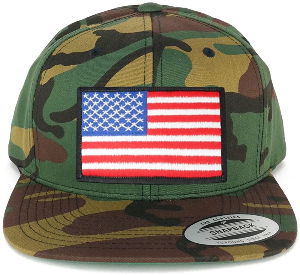 Flexfit Patriotic American Flag Patch Flat Bill Snapback Cap - Camo