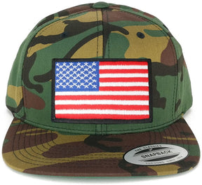 Flexfit Patriotic American Flag Patch Flat Bill Snapback Cap - Camo