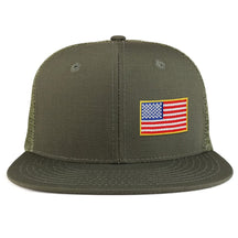 Small Side American Flag Iron on Patch Flat Bill Ripstop Trucker Mesh Cap
