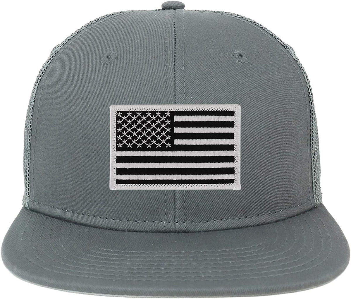 Armycrew Oversize XXL Black White USA Flag Patch Flatbill Mesh Snapback Cap