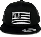 Flexfit 5 Panel American Flag Patched Snapback Mesh Cap - Black