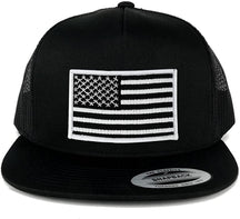 Flexfit 5 Panel American Flag Patched Snapback Mesh Cap - Black