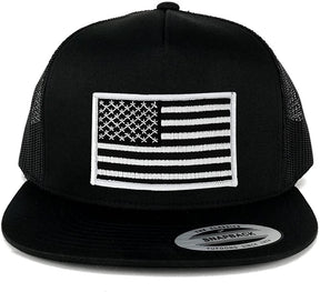 Flexfit 5 Panel American Flag Patched Snapback Mesh Cap - Black