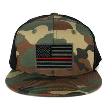 US American Flag Iron on Patch Flat Bill Camo Snapback Trucker Cap - WWB - Black Grey