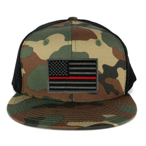 US American Flag Iron on Patch Flat Bill Camo Snapback Trucker Cap - WWB - Black Grey