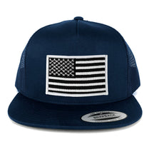 Flexfit 5 Panel American Flag Patched Snapback Mesh Back Navy Cap