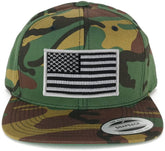 Flexfit Patriotic American Flag Patch Flat Bill Snapback Cap - Camo
