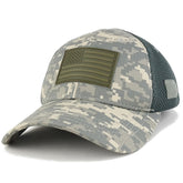 US American Flag OLIVE 2 Rubber 3D Tactical Patch Low Crown Adjustable Mesh Cap
