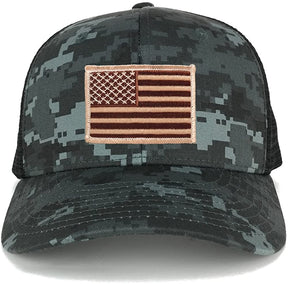 Armycrew US American Flag Embroidered Patch Adjustable Camo Trucker Cap - NTG-Black - Black Grey