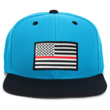 Armycrew Youth Kid's Thin Red Line 2 American Flag Patch Flat Bill Snapback 2-Tone Baseball Cap