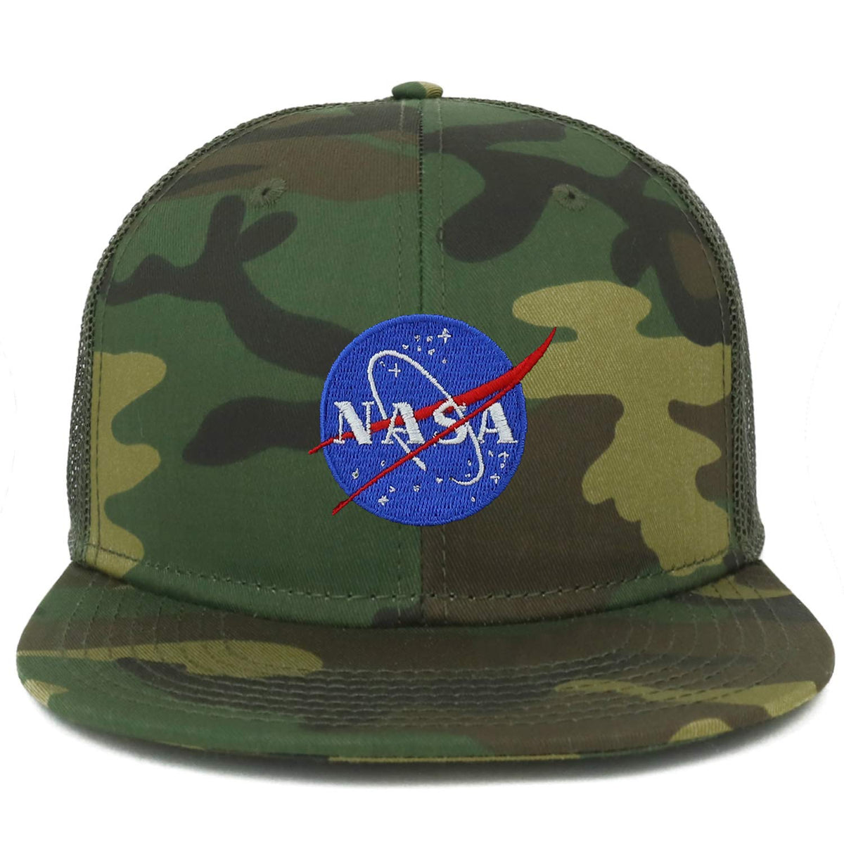 Armycrew Oversize XXL NASA Small Insignia Logo Patch Camouflage Flatbill Mesh Snapback Cap