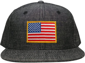 Washed Denim USA American Flag Embroidered Iron on Patch Snapback - BLK - Black Grey