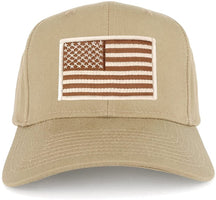 USA American Flag Logo Embroidered Iron On Patch Snap Back Cap - Khaki