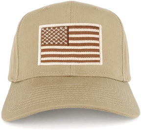 USA American Flag Logo Embroidered Iron On Patch Snap Back Cap - Khaki