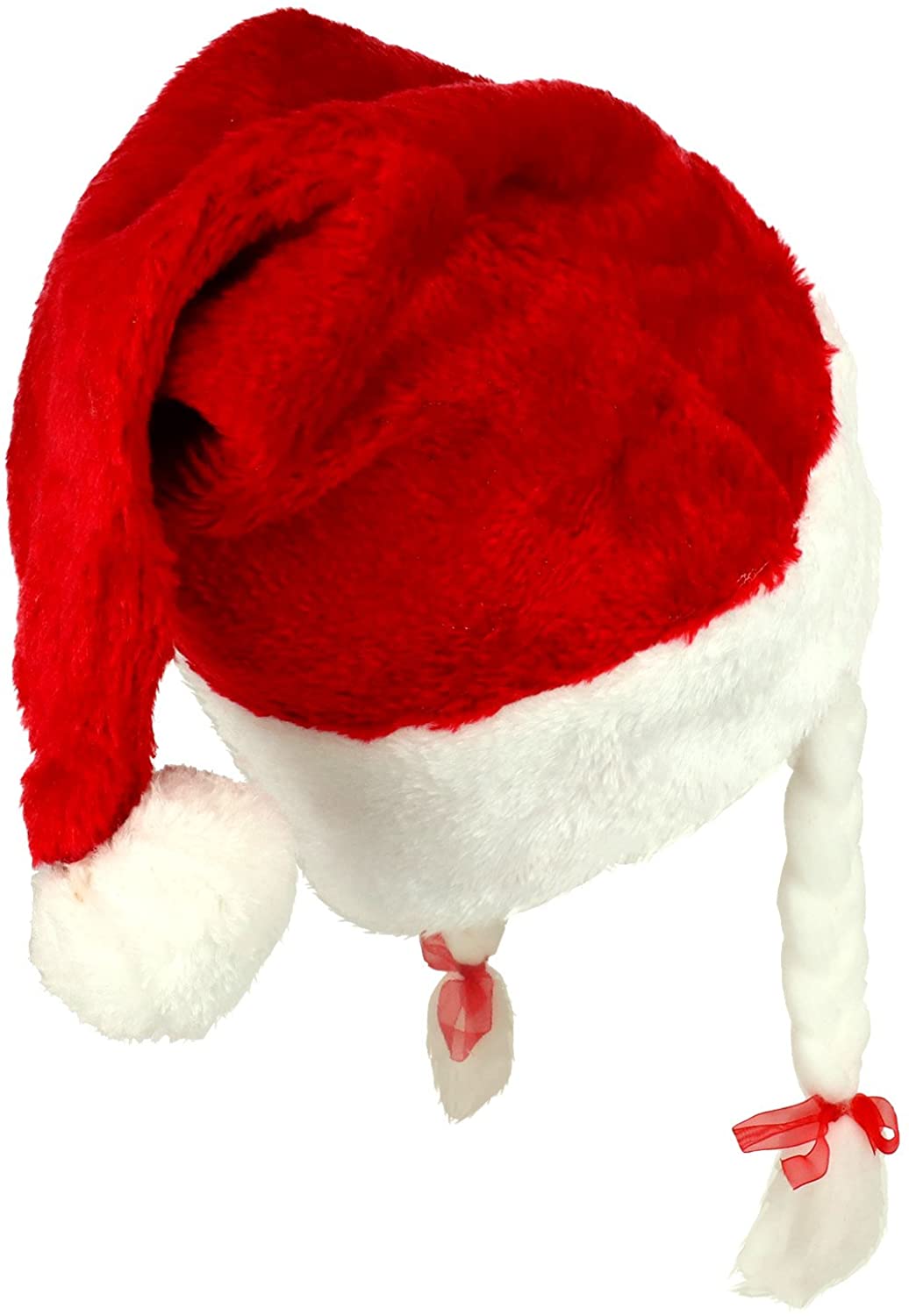 Armycrew Mrs. Santa's Christmas Red White Felt Hat with Braids and Pigtails
