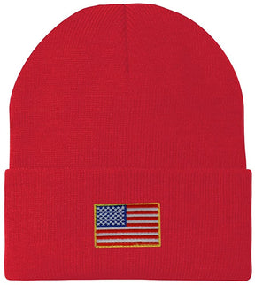Armycrew Made in USA - Small American Flag Embroidered Patch Long Cuff Beanie