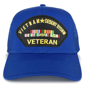 Armycrew Vietnam and Desert Storm Veteran Embroidered Patch Snapback Mesh Trucker Cap