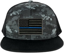 Armycrew US American Flag Embroidered Patch Adjustable Flat Bill Camo Trucker Cap - BNB - Black Grey
