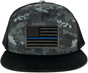 Armycrew US American Flag Embroidered Patch Adjustable Flat Bill Camo Trucker Cap - BNB - Black Grey