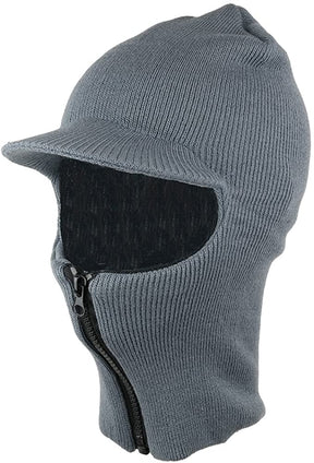 One Hole Zip Up Winter Ski Mask with Front Visor