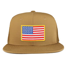 Yellow American Flag Iron on Patch Flat Bill Ripstop Trucker Mesh Cap