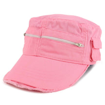 Armycrew Enzyme Washed Zippered Front Pockets Frayed Bill Army Cap - Pink