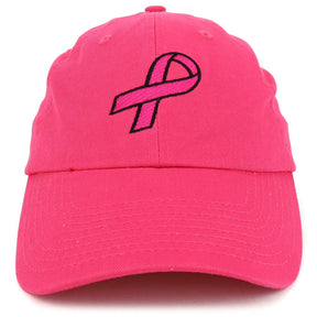 Armycrew Made in USA Large Breast Cancer Ribbon Embroidered Soft Cotton Cap