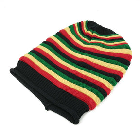 Armycrew Ribbed Trim Rasta Striped Printed Extra Baggy Slouchy Long Beanie Hat