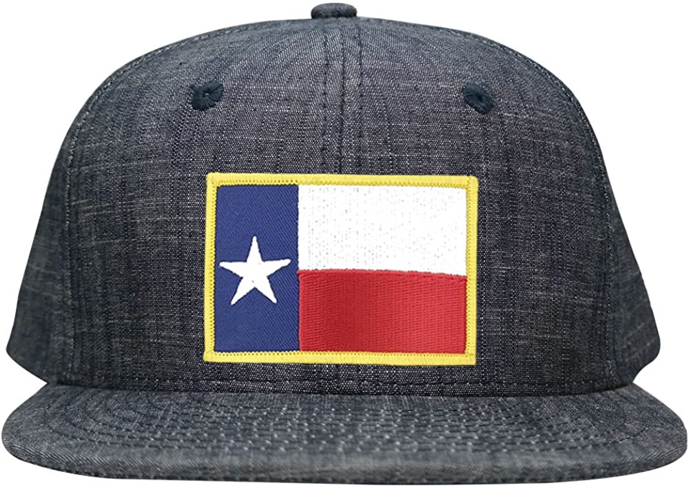 Washed Denim Texas State Flag Embroidered Iron on Patch Snapback Cap - Black