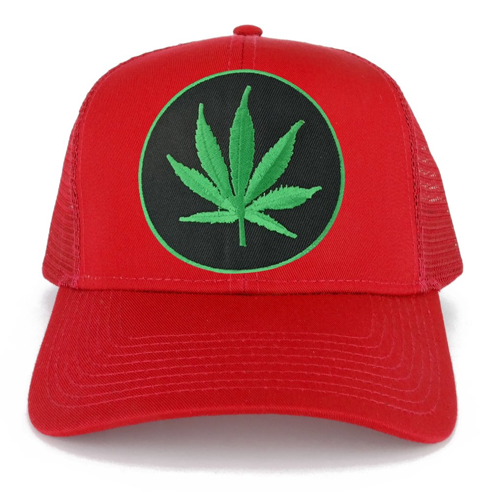 Marijuana Leaf Circle Iron on Patch with Green Border Adjustable Trucker Cap