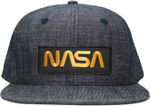 Armycrew NASA Worm Gold Text Embroidered Patch Washed Denim Snapback Cap - Black