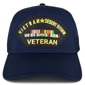 Armycrew Vietnam and Desert Storm Veteran Embroidered Patch Snapback Mesh Trucker Cap