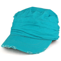 Vintage Frayed Wrinkled Elastic Band Cadet Style Army Cap