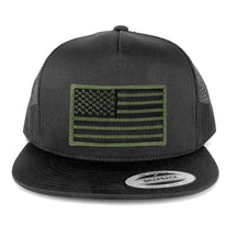 Flexfit 5 Panel American Flag Patched Snapback Mesh Charcoal Cap - Black Red Patch