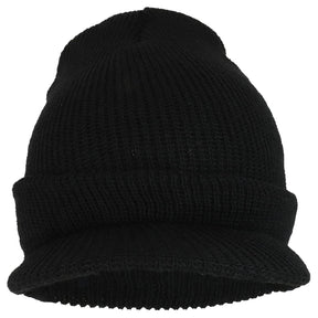 Armycrew Made in USA Government Issue Wool Ribbed Visor Beanie Cap - Black