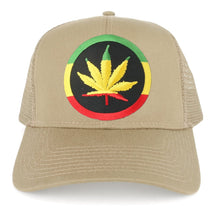 RGY Marijuana Leaf Rasta Circle Iron on Embroidered Patch Adjustable Trucker Cap - Black