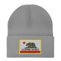 Made in USA - California Bear Flag Embroidered Patch Winter Long Cuff Beanie