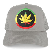 RGY Marijuana Leaf Rasta Circle Iron on Embroidered Patch Adjustable Trucker Cap - Black