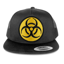 Armycrew 5 Panel Biohazard Circular Yellow Black Embroidered Patch Flat Bill Mesh Snapback